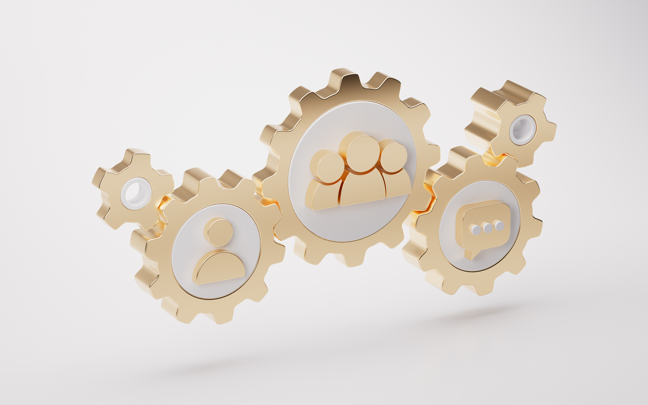 Mechanical gear and business icons, 3d rendering. 3D illustration.