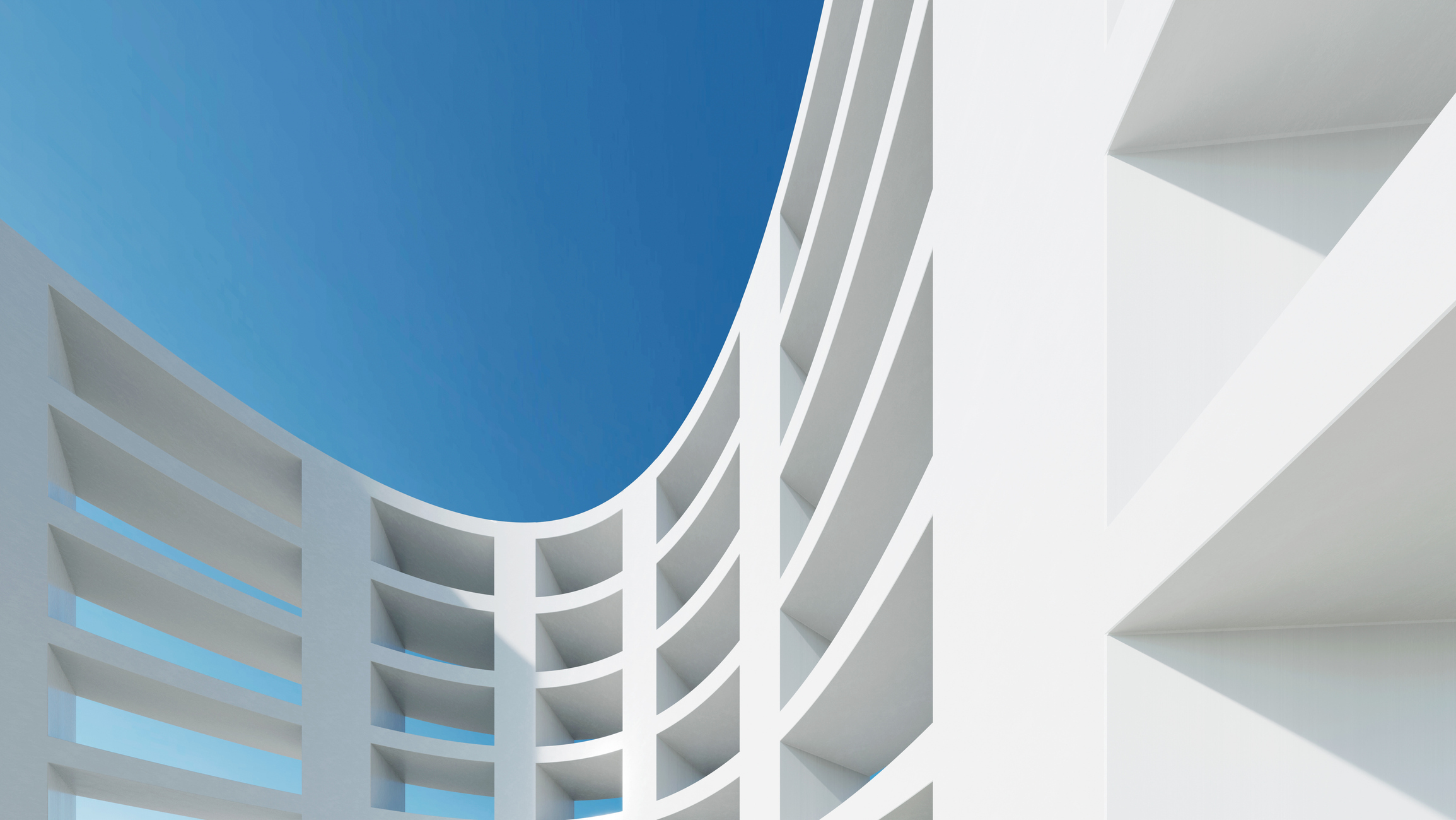 3d render of abstract white modern architecture against the blue sky