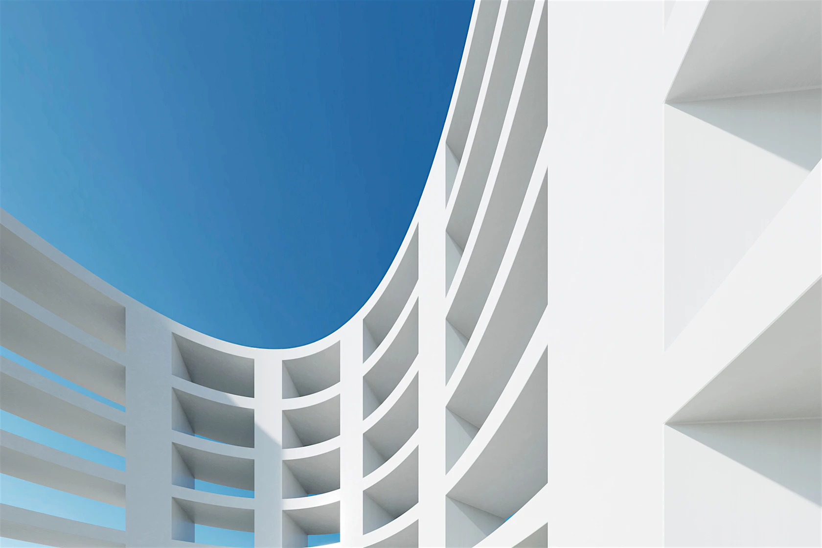 3d render of abstract white modern architecture against the blue sky